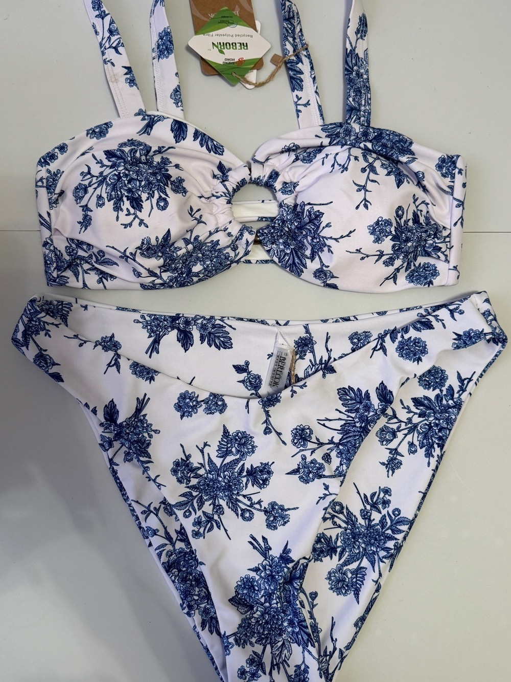 White & Blue Floral Two-Piece Bikini Set